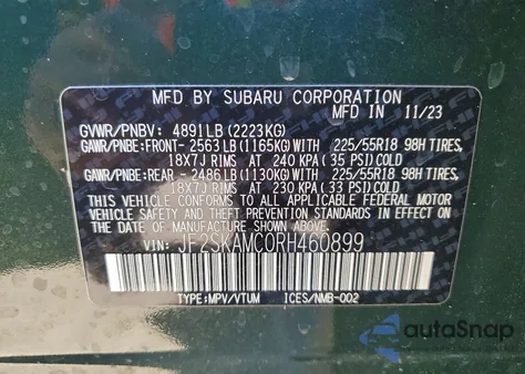 2024 Subaru Forester Touring из США, поврежденный, VIN JF2SKAMC0RH460899